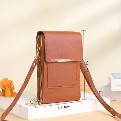 Anti-Theft Leather Bag,Small Crossbody Cell Phone Purse Wallet for Women,RFID Block Phone Purse Crossbody with Shoulder Strap - color: Brown