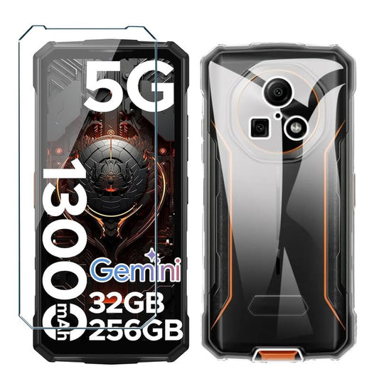 Case for Doogee Fire 5 Phone Case with Tempered Glass Screen Protector,Silicone Soft Flexible Bumper Shockproof TPU Protective Cover-Clear - color: Clear, size: Doogee Fire 5