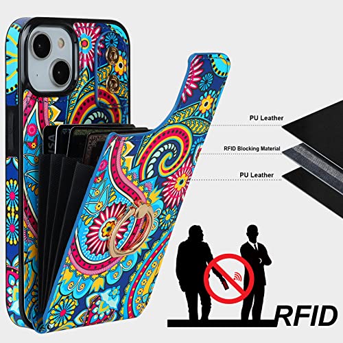 HAOPINSH for iPhone 13/ iPhone 14 Wallet Case with Card Holder, 360°Rotation Ring Kickstand, Paisley Pattern, RFID Blocking Leather for Girls Women, Double Buttons Flip Protective Cover 6.1" - color: Paisley