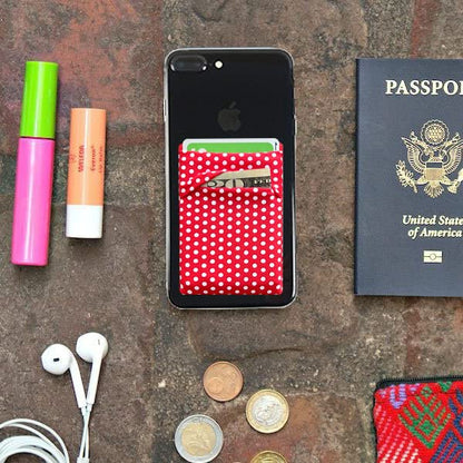 RFID Blocking Phone Card Wallet Stretchy Lycra Wallet Pocket Credit Card ID Case Pouch Sleeve Adhesive Sticker Compatible with iPhone Samsung Galaxy Android Smartphones (Polka Dot Red)-2PC - color: Dot Red