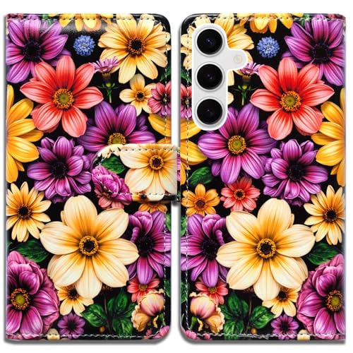 Bcov Case for Galaxy S26,Pink Yellow Flowers Leather Flip Phone Case Wallet Cover with Card Slot Holder Kickstand for Samsung Galaxy S26 - color: Pink Yellow Flowers