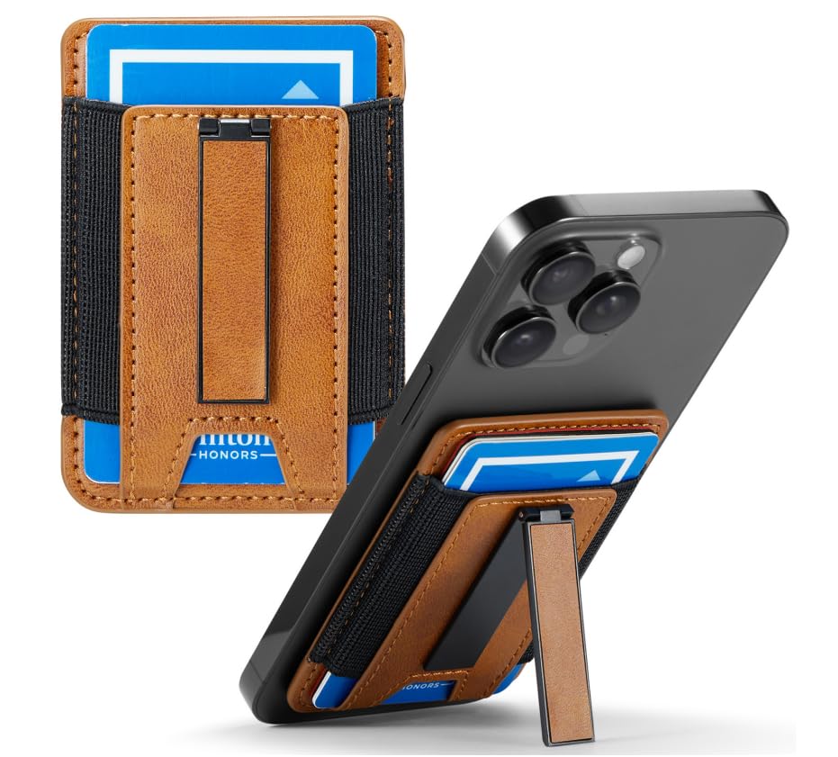 Phone Card Holder Wallet with Stand, Hold 6 Card for iPhone Andriod - color: LiBrown