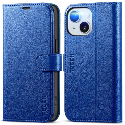 TUCCH Wallet Case for iPhone 15 (6.1") 2023, Flip Stand, Klein Blue | RFID Blocking, 4 Card Holders, Kickstand, PU Leather, Shockproof TPU Shell, Magnetic Closure, Protective Folio Cover - color: Klein Blue