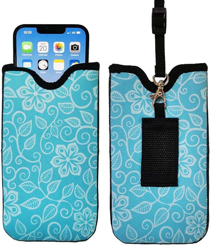 Tainada Neck Phone Holder Pouch w/Belt Loop (Floral Pattern Turquoise) - color: Floral Pattern Turquoise