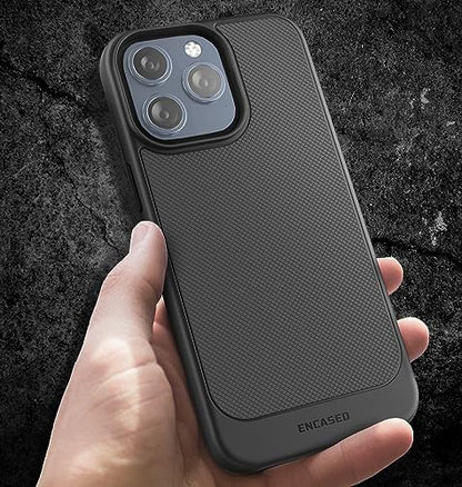 Encased Belt Case for iPhone 15 Pro Max (2023) Thin Armor Slim Cover with Rotating Phone Holster Clip - Black - size: iPhone 15 Pro Max