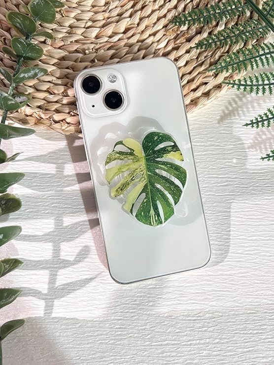 Green Leaves Phone Grip Stand,Cute Clear Cell Phone Holder,Expandable Collapsible Cell Phone Accessory, Phone Charms for Kindle Holder Support with Transparent Base (Green) - color: Green