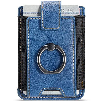 Phone Card Holder with Ring Grip for Back of Phone,Adhesive Stick-on Credit Card Wallet Pocket for iPhone,Android and Smartphones (Blue) - color: Blue
