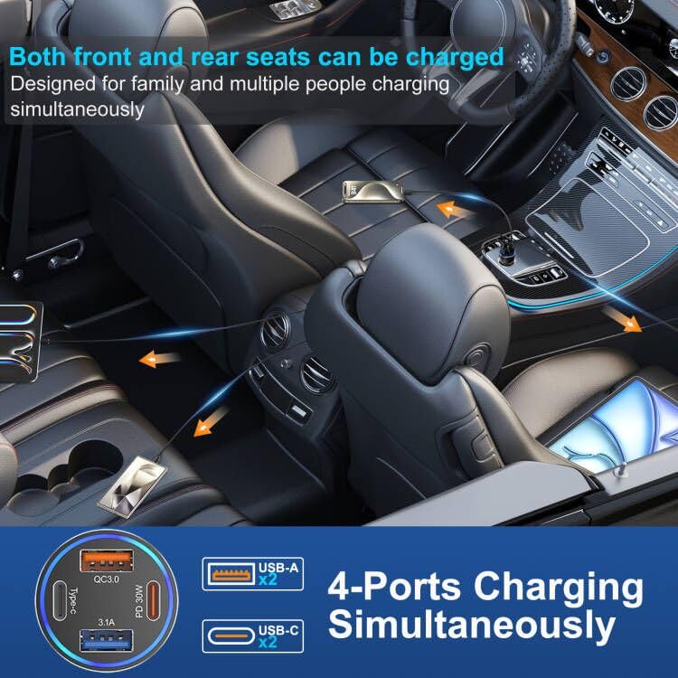 65W USB C Car Charger,Car Phone Charger Adapter PD30W & QC3.0 Fast Charging - color: Black, size: 1 Pack