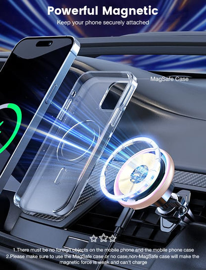 for Magsafe Car Mount Charger 15W LED RGB Car Phone Holder for Dash Vent - color: Pink