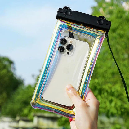 Black Floating Waterproof Phone Pouch, Holographic Laser TPU Dry Bag with Air Padding, Touch Responsive Case for Swimming, Snorkeling - color: Black