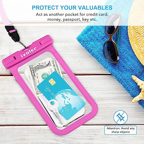 ivoler 2-Pack Waterproof Fanny Pack & Phone Pouch, Dry Bag for Passport, Phone & Wallet, Floating Waterproof Phone Case for Beach, Swimming, Kayaking, Boating, Cruise Essentials & Travel Pink | Swimming & Travel, Long Adjustable Waist Strap, IPX8 Dry Case