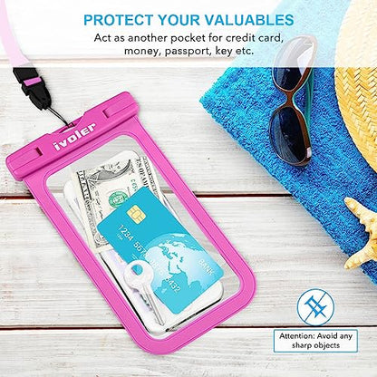 ivoler 2-Pack Waterproof Fanny Pack & Phone Pouch, Dry Bag for Passport, Phone & Wallet, Floating Waterproof Phone Case for Beach, Swimming, Kayaking, Boating, Cruise Essentials & Travel Pink | Swimming & Travel, Long Adjustable Waist Strap, IPX8 Dry Case