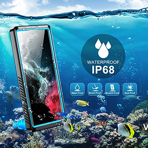 SPIDERCASE Designed for Samsung Galaxy S22 Ultra Case 6.8", Blue/Clear | [IP68 Waterproof] [Built-in Screen Protector] Full Sealed Protection Heavy Duty Shockproof Case - color: Blue
