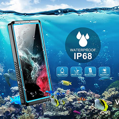 SPIDERCASE Designed for Samsung Galaxy S22 Ultra Case 6.8", Blue/Clear | [IP68 Waterproof] [Built-in Screen Protector] Full Sealed Protection Heavy Duty Shockproof Case - color: Blue