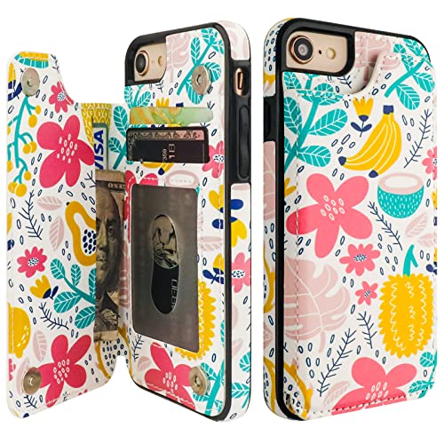 HAOPINSH iPhone SE Wallet Case with Card Holder, Summer Fruits Flip Folio PU Leather Kickstand, Double Magnetic Clasp, Shockproof 4.7" for iPhone SE(2022)/7/8 - color: Summer Fruits