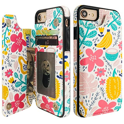 HAOPINSH iPhone SE Wallet Case with Card Holder, Summer Fruits Flip Folio PU Leather Kickstand, Double Magnetic Clasp, Shockproof 4.7" for iPhone SE(2022)/7/8 - color: Summer Fruits