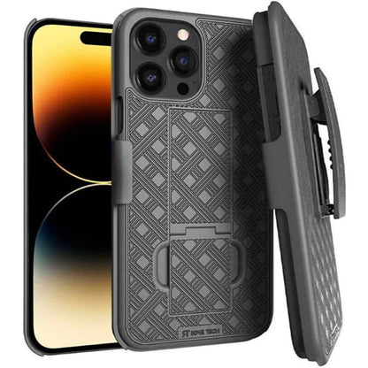 Designed for iPhone 14 Pro Max Case with Belt Clip Holster | Rugged Holster & Protective Phone Case Combo with Anti-Slip Texture - Black - color: Black Lines, style: iPhone 14 Pro Max