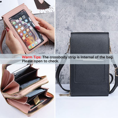 Anti-Theft Leather Bag,Small Crossbody Cell Phone Purse Wallet for Women,RFID Block Phone Purse Crossbody with Shoulder Strap - color: Black