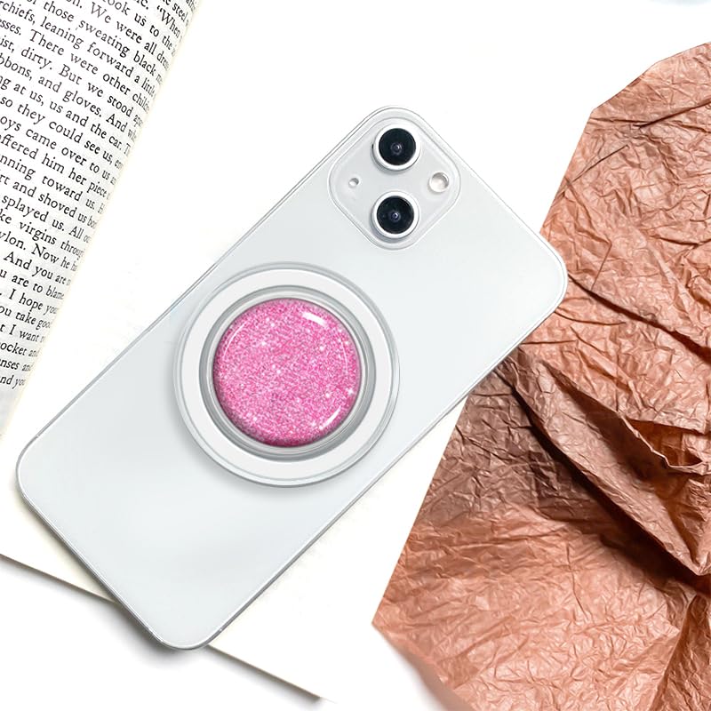 Magnetic Phone Grip Holder, Collapsible Expanding Stand with Clear Crystal Glitter Design, Compatible with MagSafe Phones & Tablets, Gold Pink Glitter - size: Pink Glitter