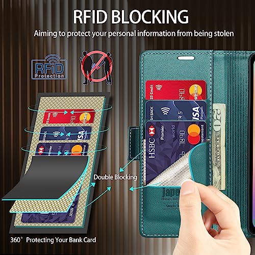 Samsung Galaxy S21 5G Wallet Case with Card Holder RFID Blocking Kickstand Magnetic,Leather Flip Case for Samsung Galaxy S21 5G 6.2 Inch (Fashion Green) - color: Fashion Green, size: S21 5G 6.2"