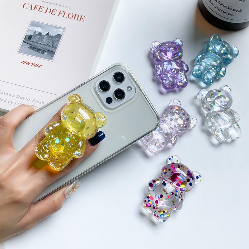 1Pc Bear Phone Grip Tok Folding Bracket Mobile Phone Finger Holder Mobile Phone Cartoon Foldable Epoxy SequinsCute B 3D Ear Shaped for Desktop Mobile Phone Cell Phones and Accessories (Yellow) - color: Yellow