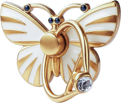 NXVX Butterfly Phone Ring Holder, White 360° Finger Grip & Kickstand - color: Golden Butterfly White