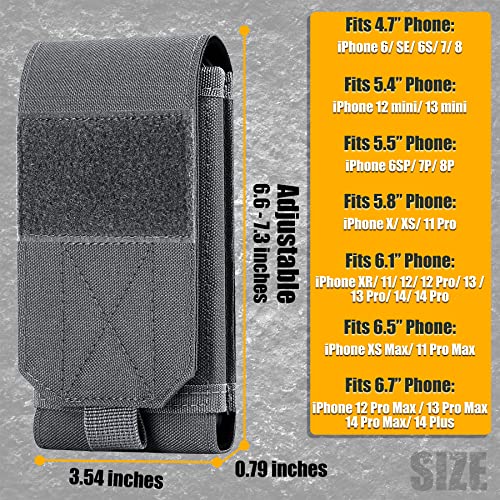 Tactical Molle Phone Cover Case, Heavy Duty Loop Belt Holster Pouch with Flag Patch for iPhone 17 Pro Max/Air/17 Pro/17/16 Pro Max/15 Pro Max/14 Pro Max/13 Pro Max, for Galaxy S26 Ultra - color: Gray
