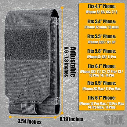 Tactical Molle Phone Cover Case, Heavy Duty Loop Belt Holster Pouch with Flag Patch for iPhone 17 Pro Max/Air/17 Pro/17/16 Pro Max/15 Pro Max/14 Pro Max/13 Pro Max, for Galaxy S26 Ultra - color: Gray