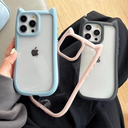 Compatible with 17 Case Cute Kawaii 3D Cat Ears Clear Flexible Soft TPU Transparent Shockproof Protective Phone Case Cover for Girls Women-Blue2 - color: Blue2, size: 1 Count (Pack of 1)
