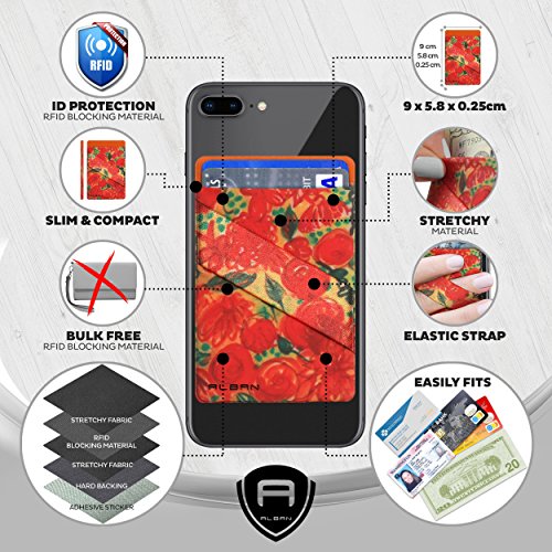 Alban Credit Card Holder Stick on Cell Phone Wallet RFID Blocking Pack of 2 - color: Orange Floral