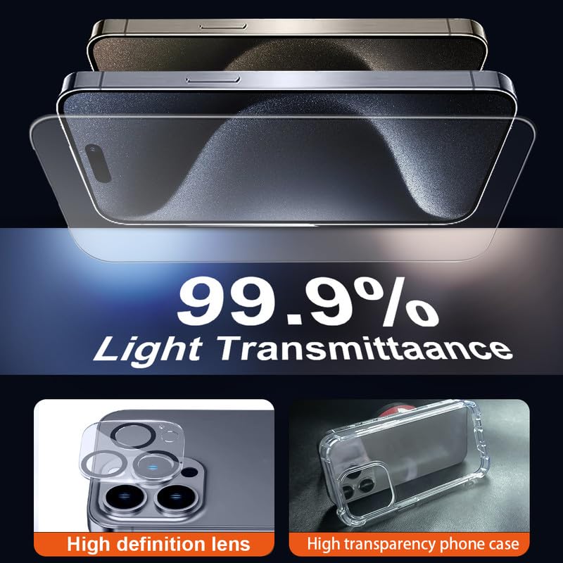 for iPhone 15 Case Clear - 5-in-1 Camera Lens and Glass Screen Protector - size: iPhone 15
