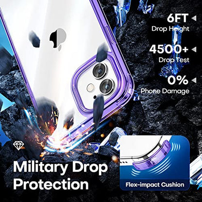 CANSHN Clear Shockproof for iPhone 12 Case/iPhone 12 Pro Case, Purple | Crystal Clear, Military-Grade Protection, Scratch Resistant, Anti-Slip, Slim Fit, Wireless Charging Compatible - color: Clear & Light Purple