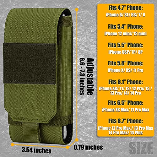 Tactical Molle Phone Cover Case, Heavy Duty Loop Belt Holster Pouch with Flag Patch for iPhone 17 Pro Max/Air/17 Pro/17/16 Pro Max/15 Pro Max/14 Pro Max/13 Pro Max, for Galaxy S26 Ultra - color: Green