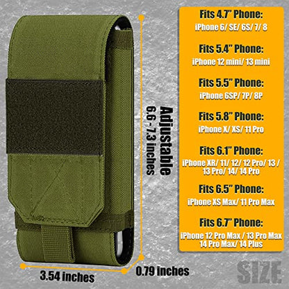 Tactical Molle Phone Case, Heavy Duty Loop Belt Holster Pouch with Flag Patch for iPhone 17 Pro Max/16 Pro Max/16 Plus/16 Pro/16/15 Pro Max/14 Pro Max/13 Pro Max, for Galaxy S24 Ultra - color: Green