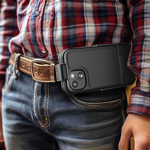 Protective Belt Case Designed for iPhone 15 with Holster Clip [Rebel Series] Shockproof Heavy Duty Cover with Phone Holder (Black) - color: Black, size: iPhone 15
