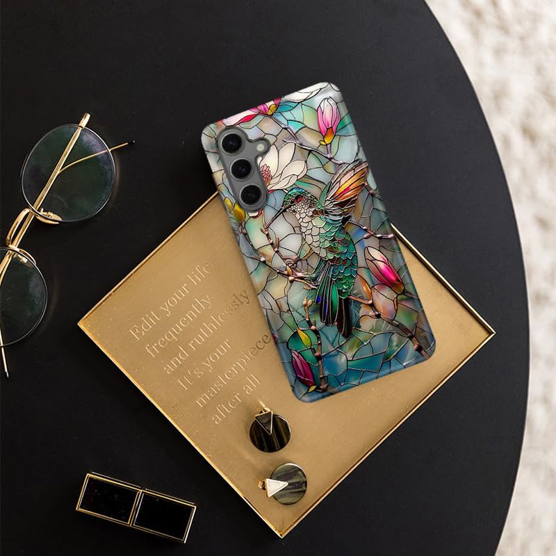 Compatible for Samsung Galaxy S25 Ultra 5G Case,Double Layer Shockproof Protection Heavy Duty Phone Cover,Stained Glass Flower Hummingbird - color: Stained Glass Flower Hummingbird, size: S25 Ultra