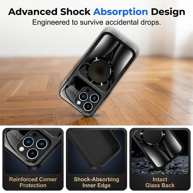 Stylish Magnetic Shockproof Phone Case, Tempered Glass, Slim Protective Cover Raised Camera Lens Non-Slip Alloy Frame Magnetic Wireless Charging Case for iPhone 12 13 14 15 16 17 (Orange, 16 Pro Max) - color: Orange