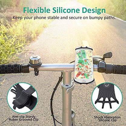 Bike Cell Phone Mount, Silicone Bike Bicycle Motorcycle MTB Stroller Handlebar, Universal Cycling Holder Fits 360° Rotation Compatible with All Apple iPhone Samsung Galaxy, Google Pixel
