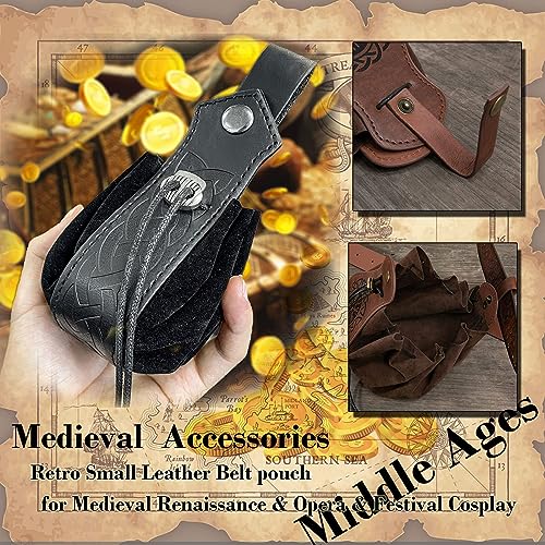 Belt Pouch Waist Bag Fanny Pack Steampunk Phone Holder Medieval Bag Leather Belt Renaissance Cosplay Costume Accessories (2Pouch-Black) - color: 2Pouch-Black