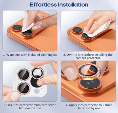 ZORA for 17 Pro / 17 Pro Max Camera Lens Protector Bling, Individual Diamond Metal Ring with 9H Hardness, Scratch-Proof Screen Protector, Stylish Accessories, Case Friendly (Orange)