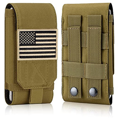 Tactical Molle Phone Cover Case, Heavy Duty Loop Belt Holster Pouch with Flag Patch for iPhone 17 Pro Max/Air/17 Pro/17/16 Pro Max/15 Pro Max/14 Pro Max/13 Pro Max, for Galaxy S26 Ultra - color: Khaki