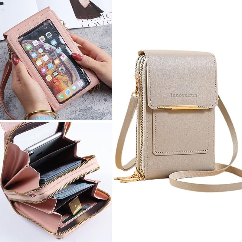 Anti-Theft Leather Bag,Small Crossbody Cell Phone Purse Wallet for Women,Touchscreen Phone Purse Crossbody Bag - color: Grey