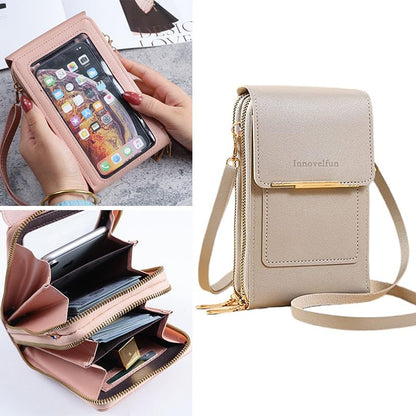 Anti-Theft Leather Bag,Small Crossbody Cell Phone Purse Wallet for Women,Touchscreen Phone Purse Crossbody Bag - color: Grey