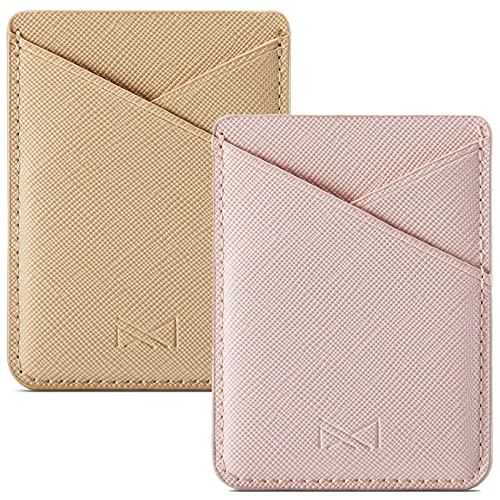 PU Leather Phone Card Holder Stick On Back of Cell Phone Wallet - color: Pink
