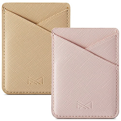 PU Leather Phone Card Holder Stick On Back of Cell Phone Wallet - color: Pink