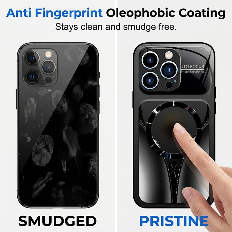 Stylish Magnetic Shockproof Phone Case, Tempered Glass, Slim Protective Cover Raised Camera Lens Non-Slip Alloy Frame Magnetic Wireless Charging Case for iPhone 12 13 14 15 16 17 (Black, 16 Pro Max) - color: Black