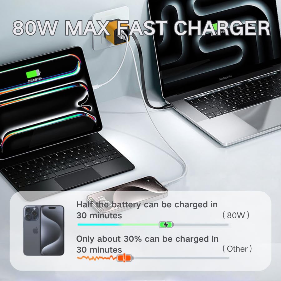 3 in 1 GaN Charger, Scalable 80w Max Fast Charger Module,Retractable Phone Charger Wall Plug,All in One c harger Retractable Cable 17/16/15,Galaxy S25 (Green)