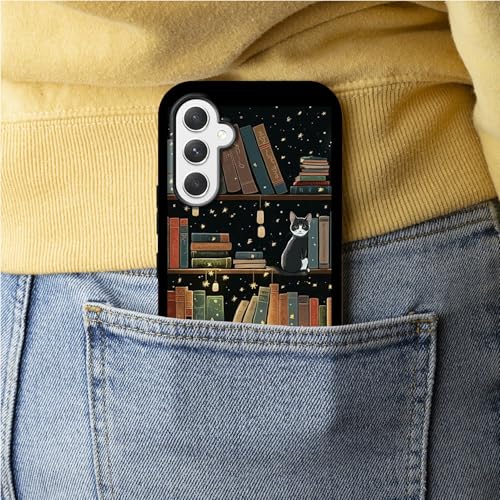 Cute Cat Bookshelf Phone Case for Samsung Galaxy S25, Dual Layer Shockproof Rugged Cover with Soft TPU + Hard PC, Anti-Scratch Slim Fit Wireless Charging Compatible - color: Cute Cat Bookshelf, size: 6.2" Galaxy S25
