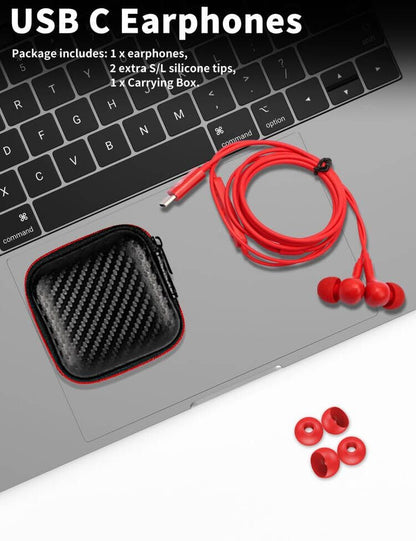 USB C Headphone for Samsung S26 S25 FE S24 A16 A17 Z Wired Earbuds Magnetic - color: Red