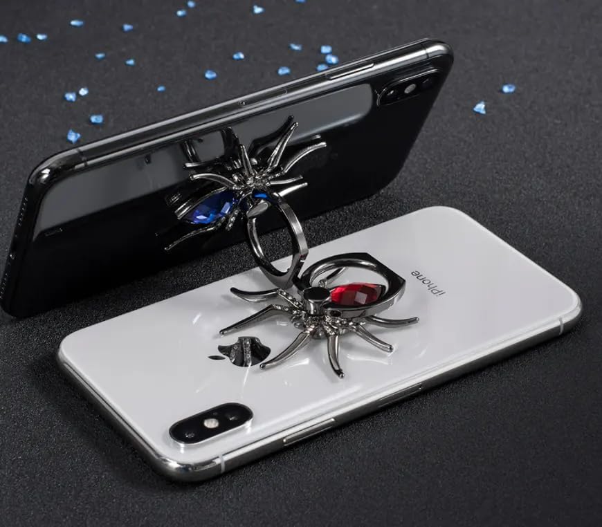 Spider Shape Phone Ring Holder 360° Rotating Universal Spider Mobile Stand - Polished Metal Grip for Cell Phones (Red) - color: Red